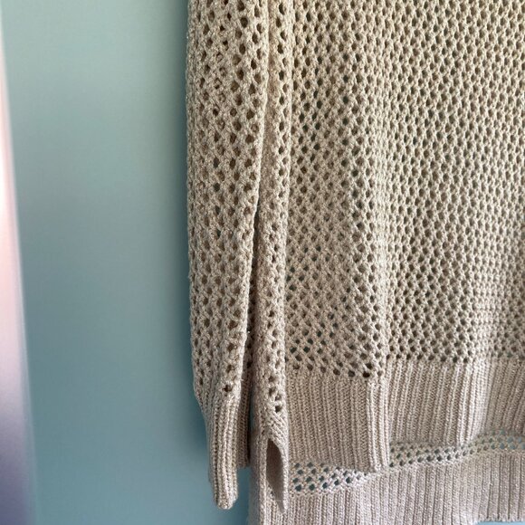 CHICO'S Black Label Sweater Sz 2 Gold Open Mesh Knit Tunic Length Long Sleeve - Picture 2 of 9